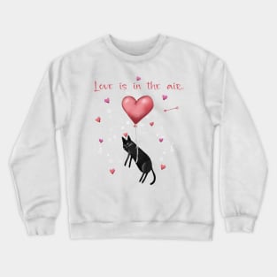 Happy valentines black cat. Cute cat and red hearts. Crewneck Sweatshirt